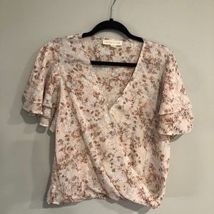Floral Surplice Flutter Sleeve Blouse